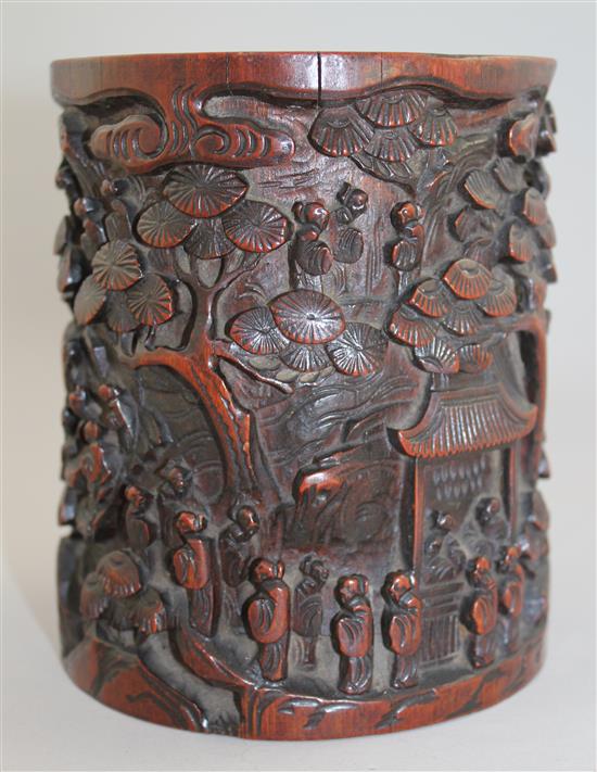 A Chinese bamboo brush pot, 18th / 19th century, height 15.8cm